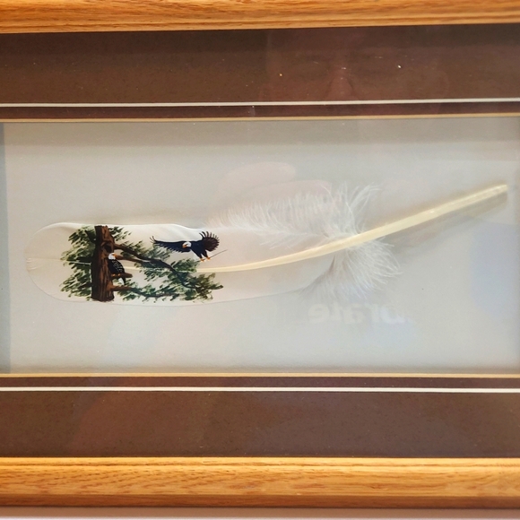 Original Feather Painting Artist: Donald Korach Oil on a Feather 2x9" Bald Eagle - Picture 3 of 5